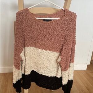 Lulu's Cozy Color Block Sweater in Pink, Cream, and Black